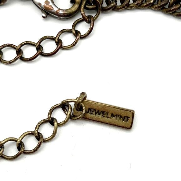 Jewel Mint Signed Antiqued Gold Tone Feather Necklace With Ombre Rhinestones 16” - Picture 11 of 12